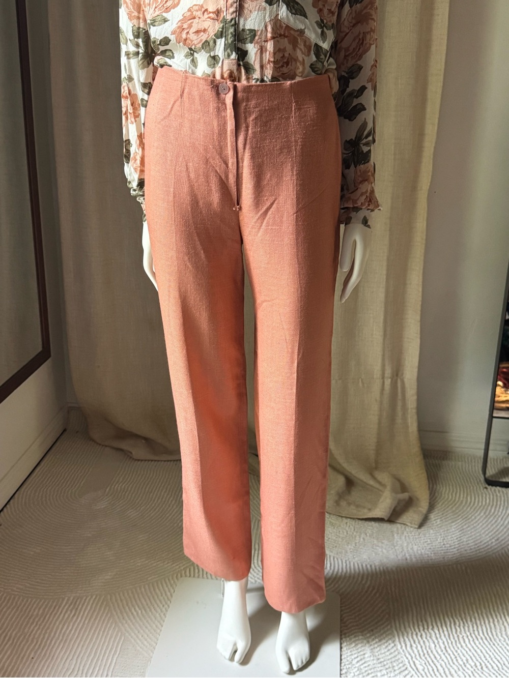 Lord & Taylor Coral and Olive Floral Blouse